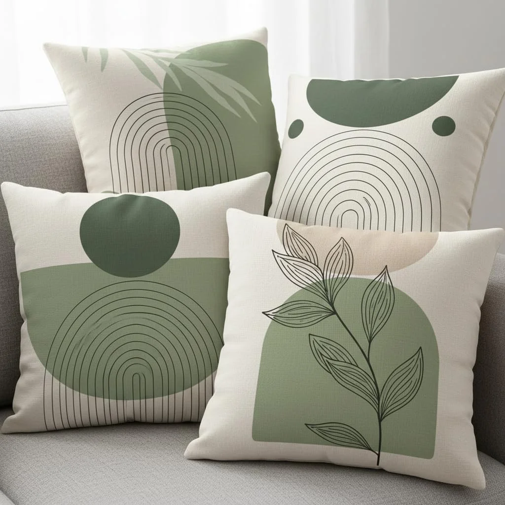 Kit 4 Capas de Almofada Floral Verde 45x45